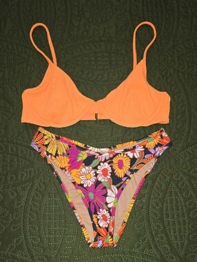 Montce Orange Underwire Bikini Top with Multicolor Floral High-Cut Bottom